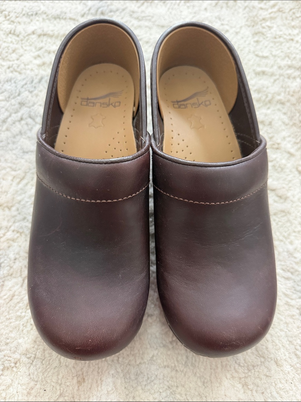 Dansko Women’s Dark Brown Leather Slip-On Clogs